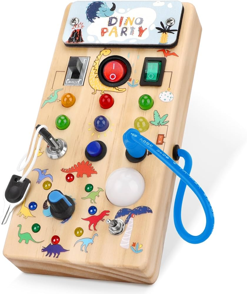 Hoarosall Dinosaur Busy Board with 8 LED Light Switches, Toddler Montessori Busy Board with Light... | Amazon (US)