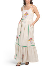 Linen Blend Sleeveless Embroidered Maxi Dress With Ric Rac Trim | Casual Dresses  | Marshalls | Marshalls