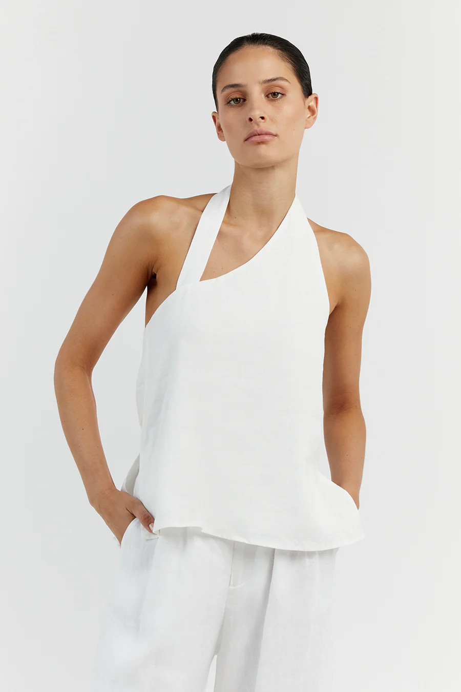 ZOEY WHITE LINEN ASYM TOP | DISSH