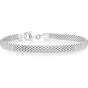 Miabella 925 Sterling Silver Italian 5mm Mesh Link Chain Bracelet for Women, Made in Italy | Amazon (US)