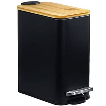 SIDIANBAN Bathroom Trash Can with Bamboo Lid Soft Close and Foot Pedal, Small Rectangular Slim Ga... | Amazon (US)
