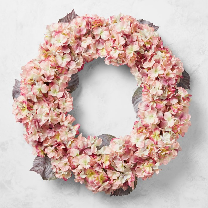 Pink Hydrangea Faux Wreath, 28&amp;quot; | Williams-Sonoma