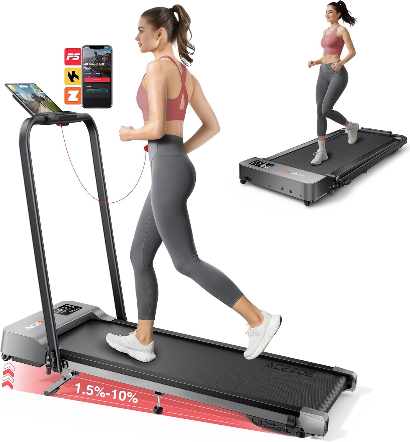 2-in-1 Foldable Treadmill with 3-Level 10% Incline, Walking Pad for Home Small Office, Compact Po... | Amazon (US)