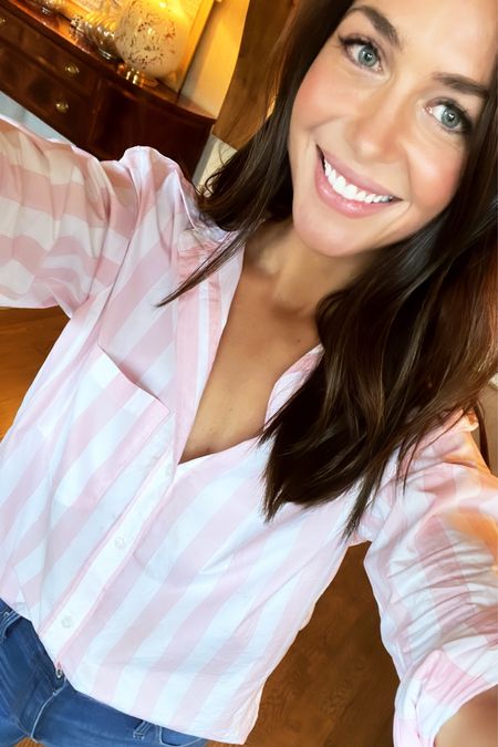 new favorite button up top - pricey but quality and timeless runs TTS 💯💯 // also linking my favorite self tanner and current makeup ❤️

#LTKSeasonal #LTKworkwear