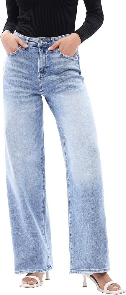 ONESO Wide Leg Jeans for Women High Waisted Stretchy Baggy Jeans BBL Loose Fit Tummy Control Deni... | Amazon (US)