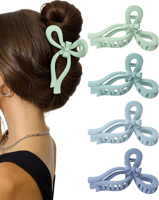 4 PCS Bow Hair Clips for Women Bow Claw Clip 5" Extra Large Hair Claw Clips for Thick and Long Ha... | Amazon (US)