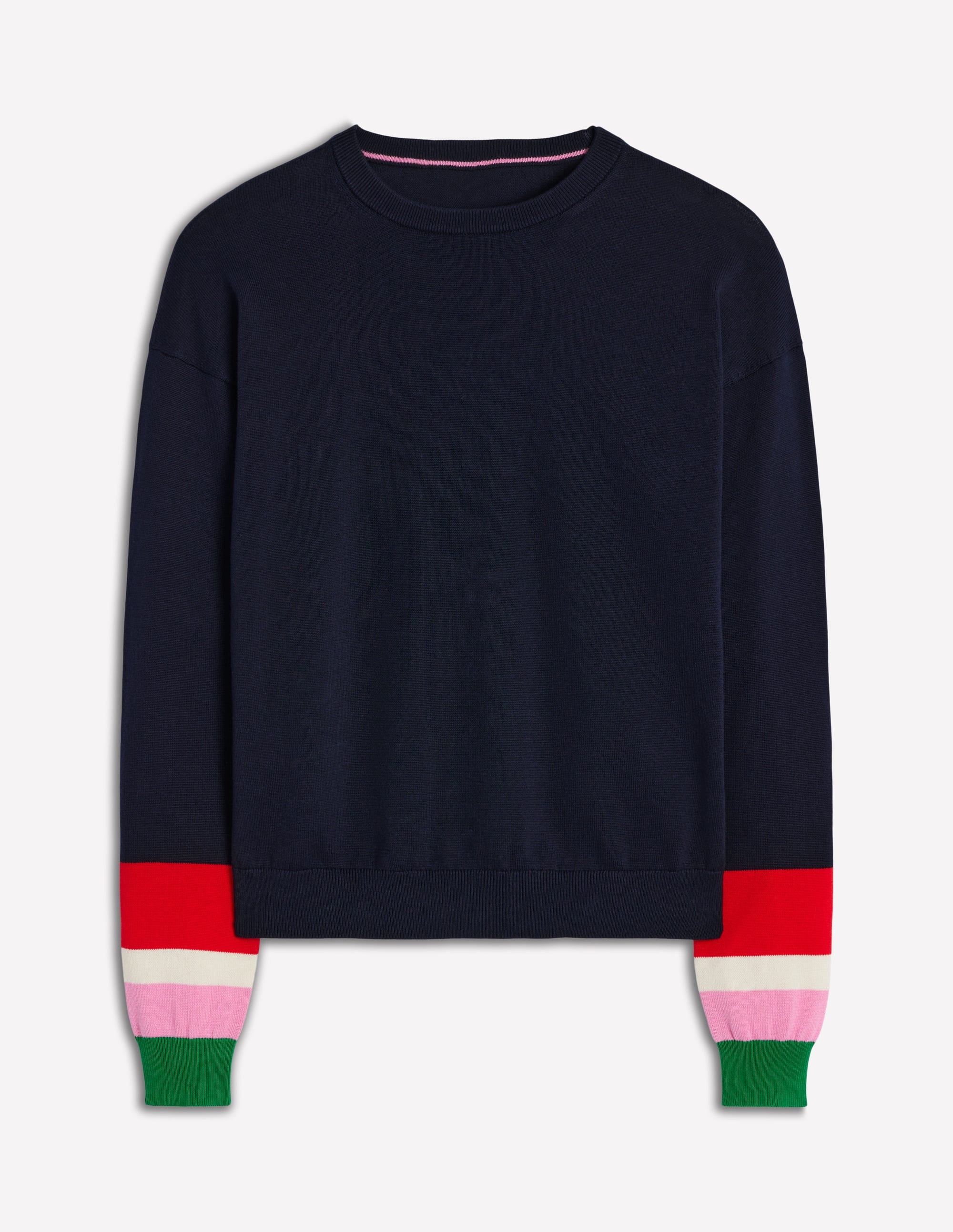 Lara Relaxed Cotton Jumper-Navy Cuff Stripe | Boden (US)