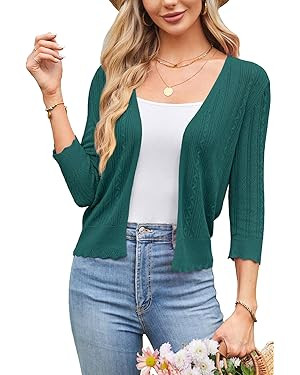 Arach&Cloz Womens Cardigan Sweaters 2024 Spring Summer 3/4 Sleeve Cropped Lightweight Knit Shrugs... | Amazon (US)