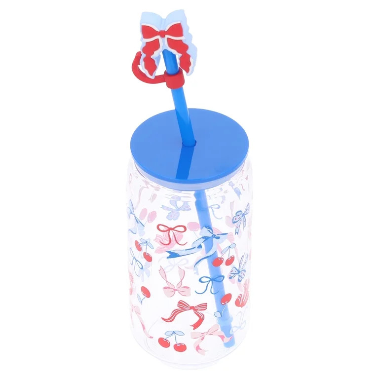 Plastic Cherries Tumbler with Straw and Bow Topper, 19 oz, Patriotic by Way To Celebrate - Walmar... | Walmart (US)
