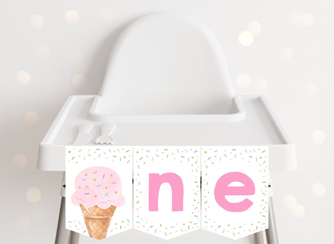 Ice Cream ONE High Chair Banner Rainbow Ice Cream Cone Pink Gold Balloon Girl Ice Cream Party Fir... | Etsy (US)