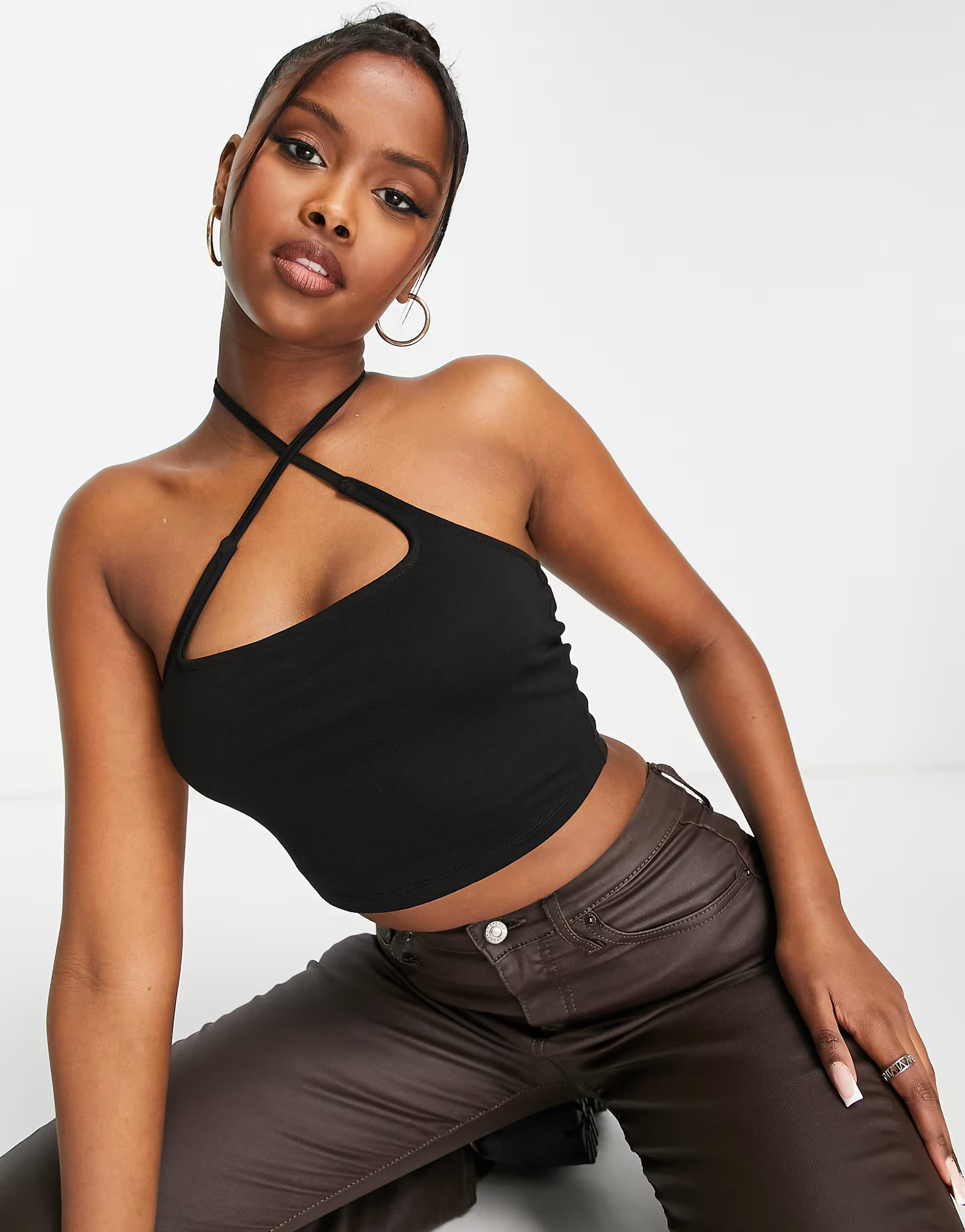ASOS DESIGN square neck cross strap bandeau top in black | ASOS | ASOS (Global)