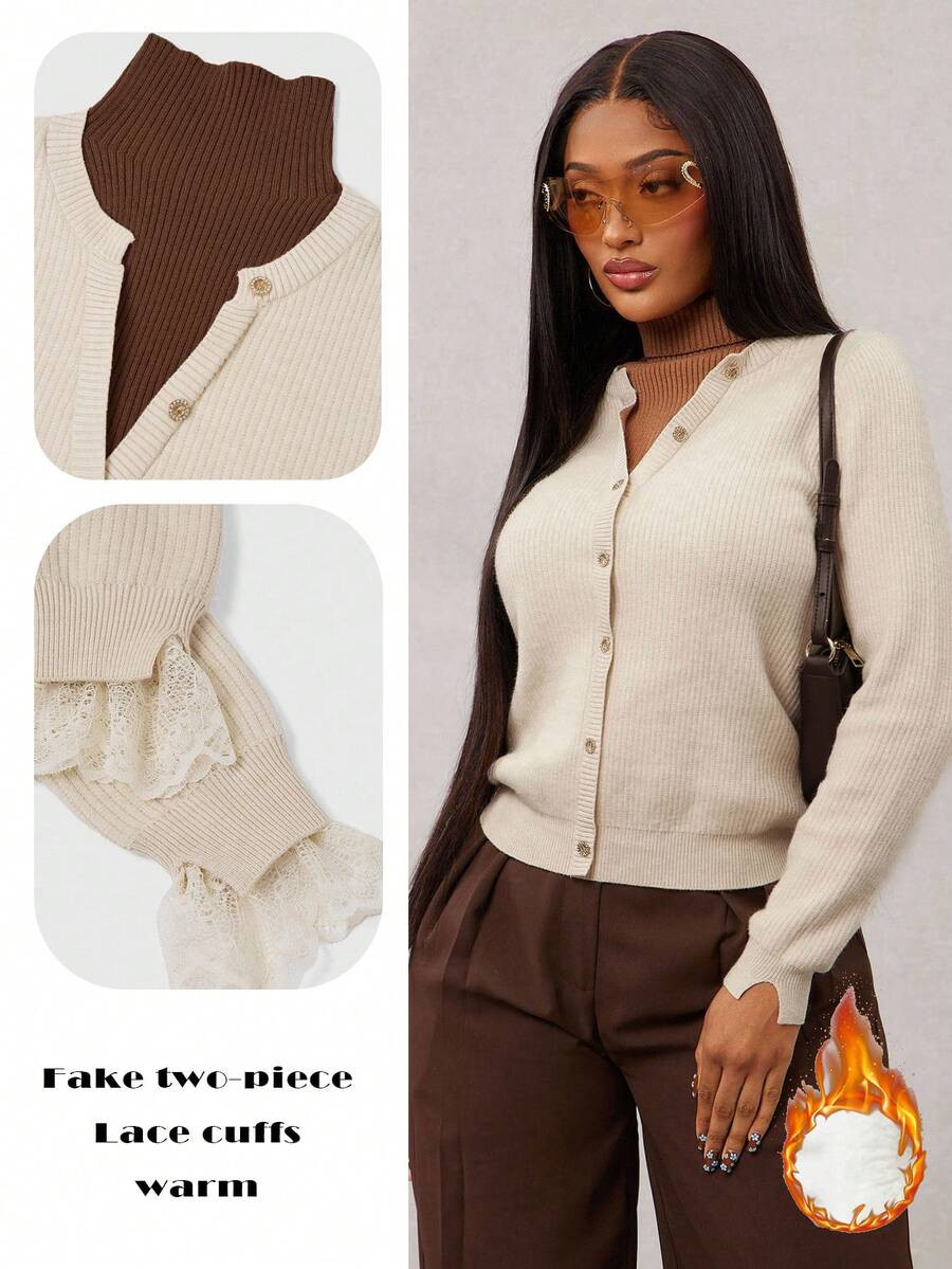 Radiana New Autumn/Winter Thickened Thermal Lined Turtleneck Pullover Sweater For Women,Brown | SHEIN