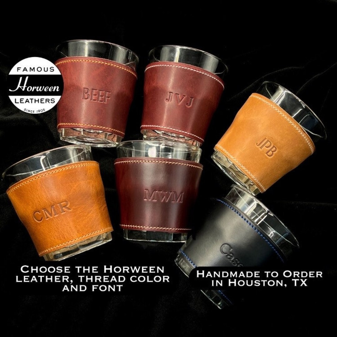 Groomsmen Whiskey Glasses in Horween Leather Wedding Whiskey - Etsy | Etsy (US)