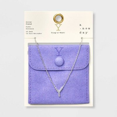 Silver Plated Cubic Zirconia Initial Pendant Necklace - A New Day™ Silver | Target
