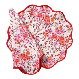 Pink Floral Scalloped Placemats and Napkins - Service for 4 | Chairish