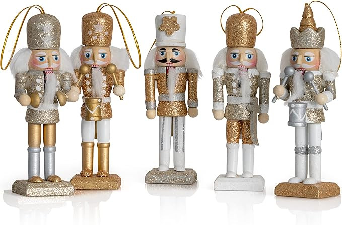 Ornativity Nutcracker Hanging Ornament Figures – Gold and Silver Glittered Christmas Mini Woode... | Amazon (US)
