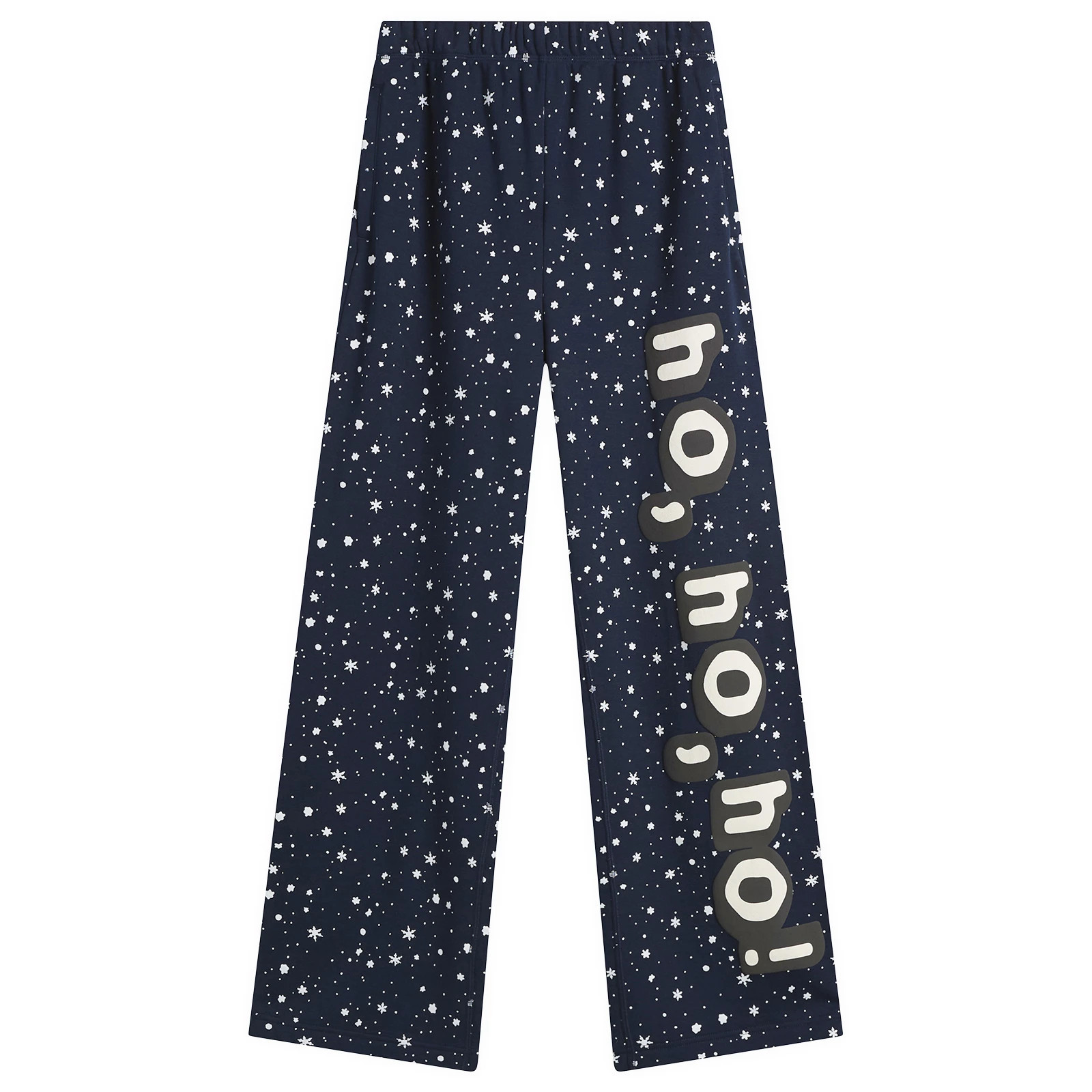 SKIMS Women's x CPFM Cotton Fleece Straight Leg Pant in Navy Ho Ho Ho Snow Print, Size X-Small | END. Clothing