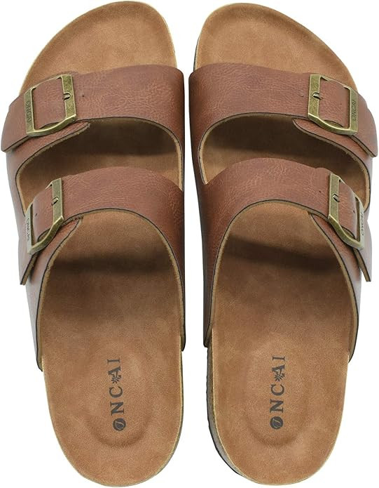 ONCAI Mens Sandals,Arizona Beach Slides Cork Footbed Slippers with Adjustable Buckle Straps Size ... | Amazon (US)