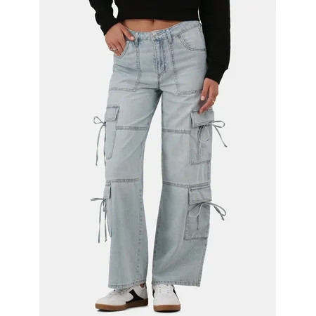 No Boundaries Bow Cargo Jeans 30.5” Inseam Women s and Women s Plus | Walmart (US)