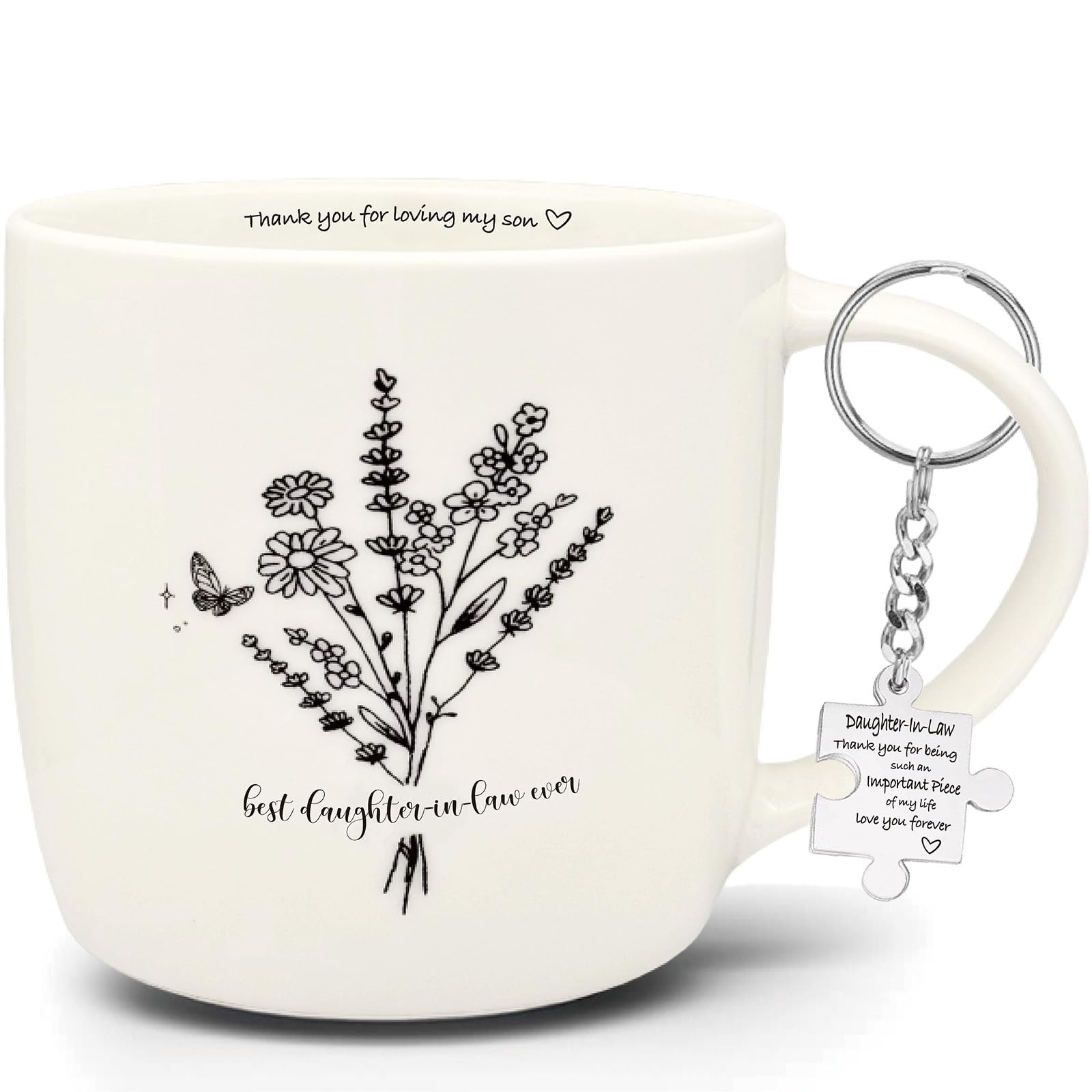 Best Daughter-in-Law Mug Flower 12 Ounce Ceramic, Daughter In Law Keychain, Daughter in Law Gifts... | Amazon (US)