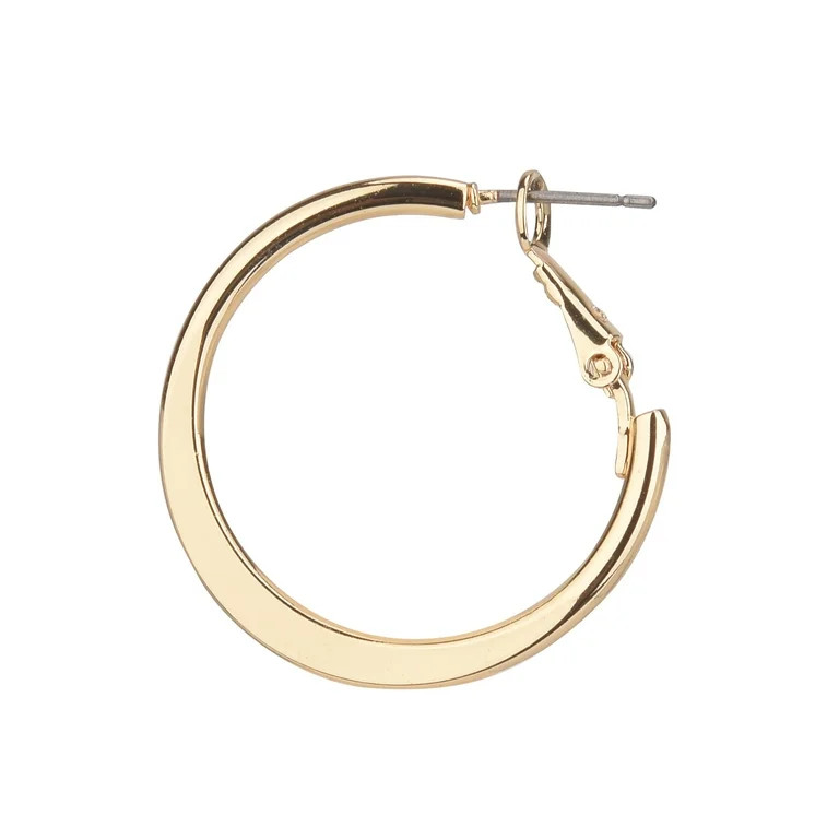 Time and Tru Adult Women's Gold Tone Flat Metal Hoop Earring | Walmart (US)