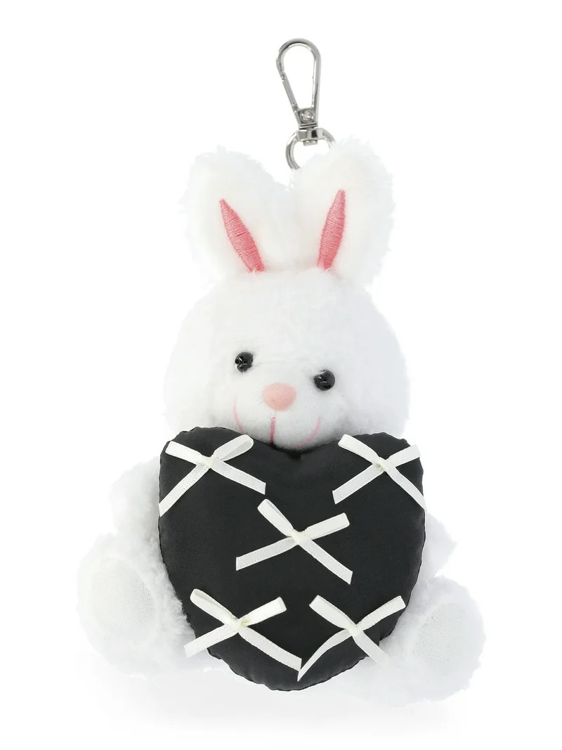 No Boundaries Women's Bag Charm, Off-White Stuffed Bunny with Black Heart | Walmart (US)