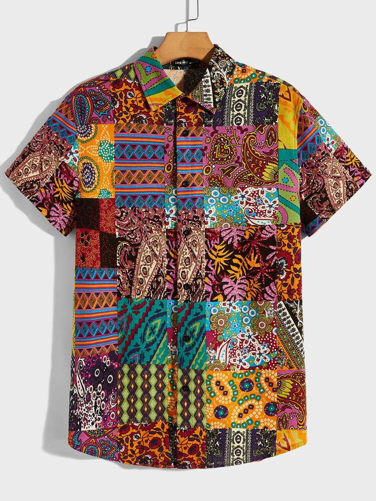 SHEIN Men Patchwork Print Shirt | SHEIN