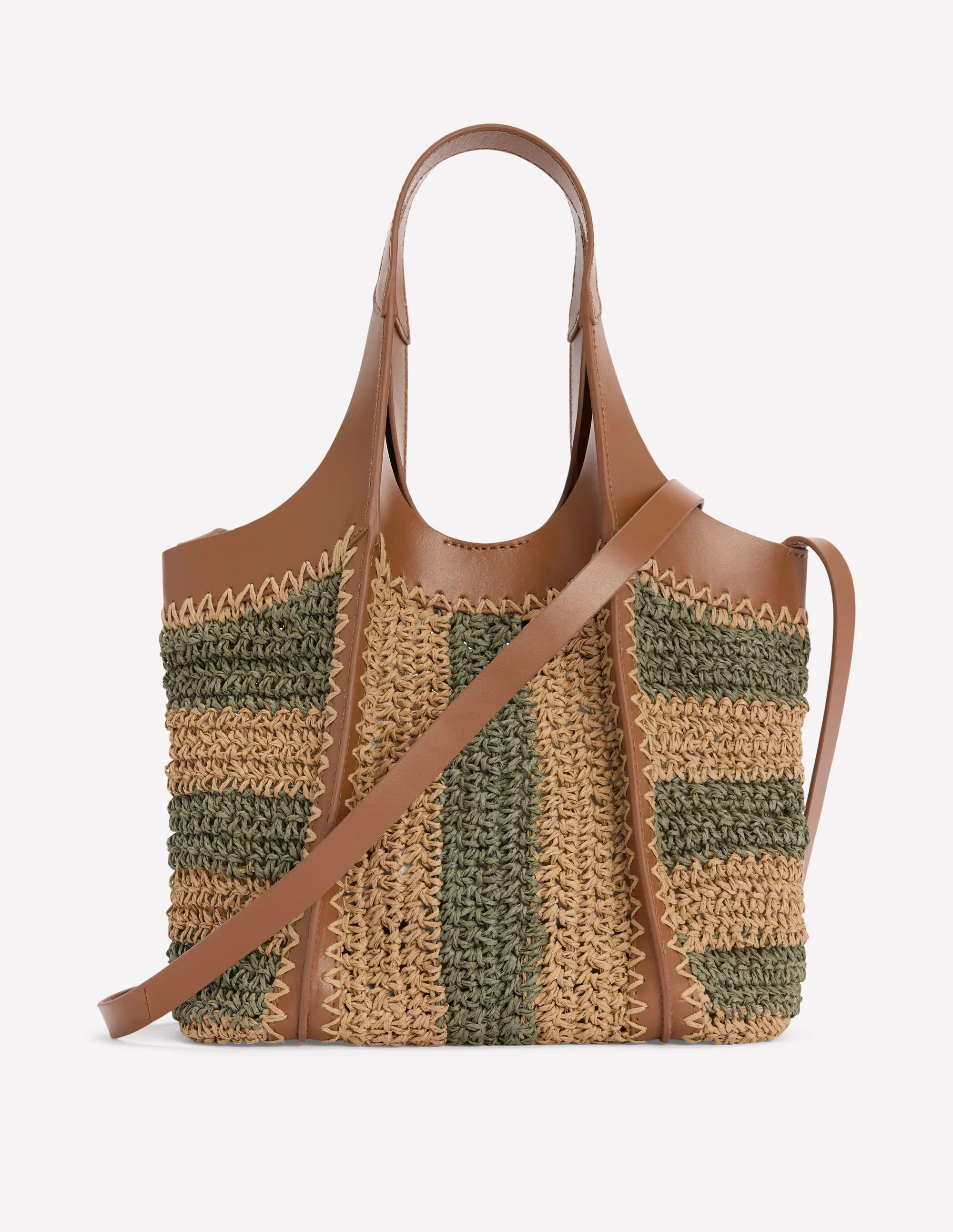 Mini Straw Tote-Khaki/Natural Stripe | Boden (US)