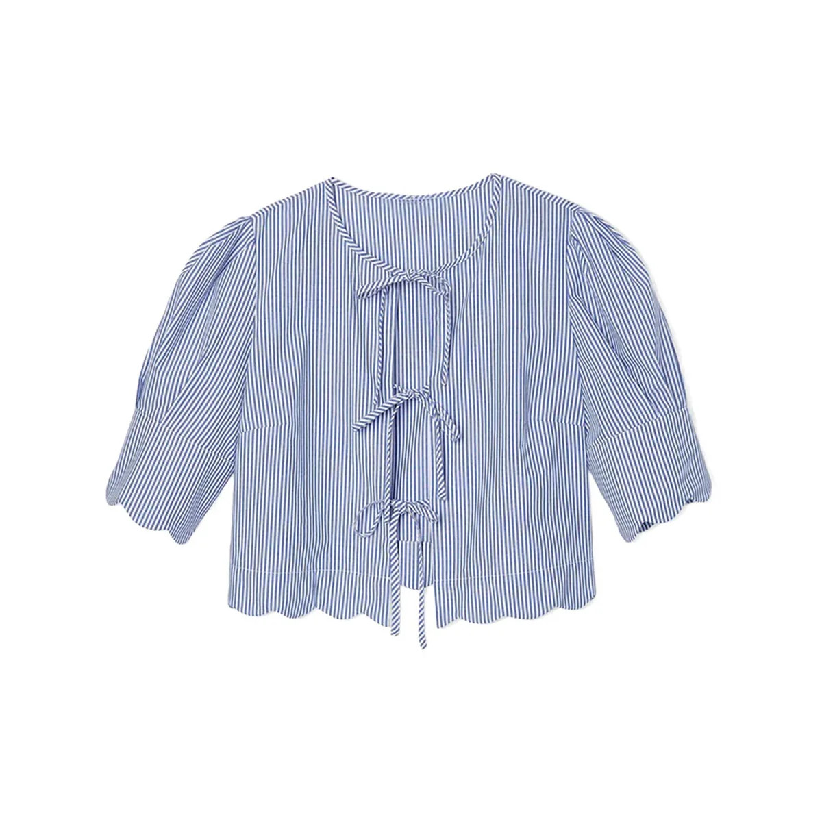 Scalloped Top in Blue Stripe | Over The Moon