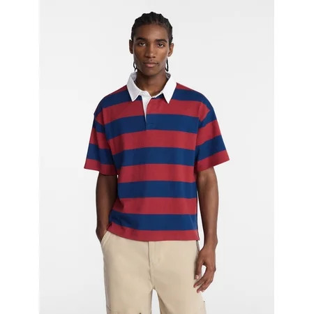 No Boundaries Striped Rugby Shirt with Short Sleeves Men s XS-4XLT | Walmart (US)