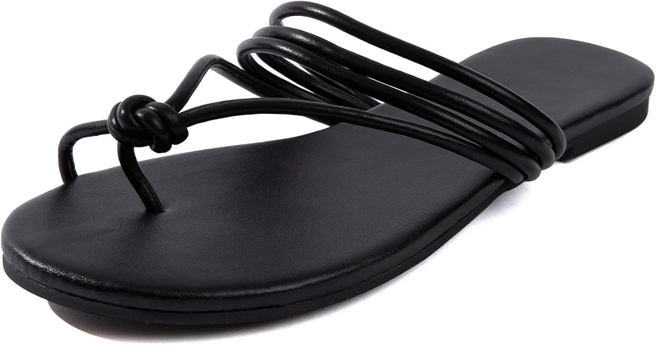 Women Flat Sadals Woven Leather Crossover Braided Fashion Sandals Flat Dressy Flip-Flops | Amazon (US)