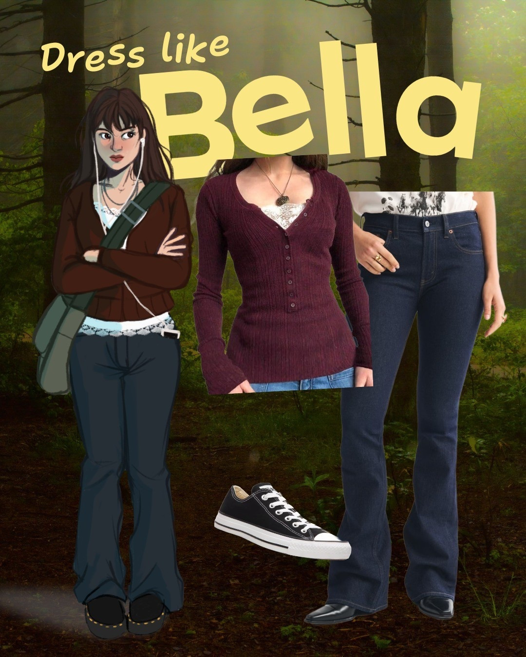 As I’m working on this Twilight redraw series, I thought it could be fun to show the clothes that I’ve referenced to draw these characters! I like looking into their style and pick out pieces that feel right for each character, and it might even inspire your own wardrobe 👀 Here Bella is wearing a Henley lace shirt, boot jeans and converse or doc martens!

#LTKStyleTip