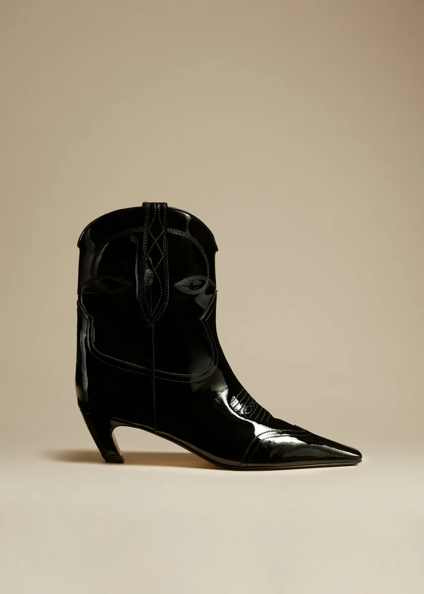 The Dallas Ankle Boot in Black Patent Leather | Khaite