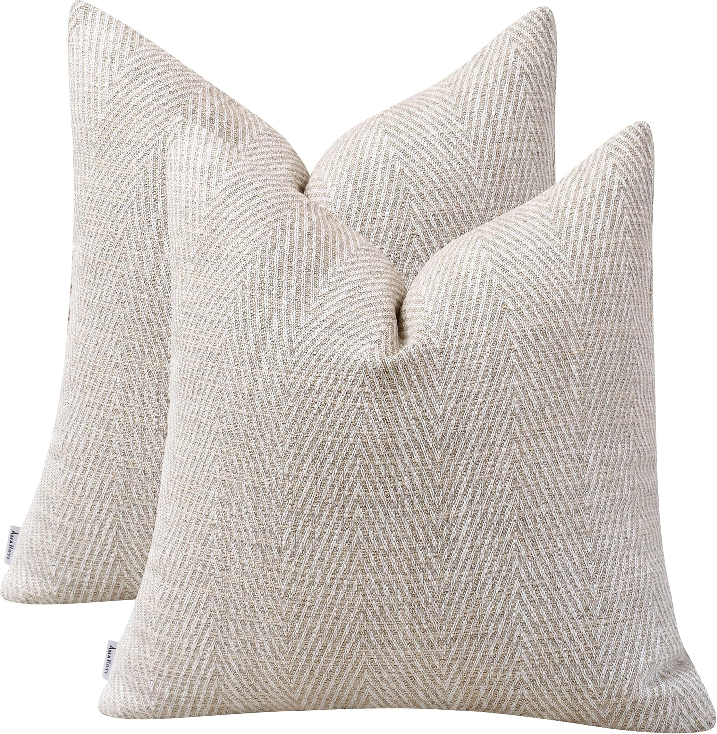 Striped Farmhouse Throw Pillow Covers 18X18 Set of 2 Boho Pillow Cover with Cotton Decorative Pil... | Amazon (US)