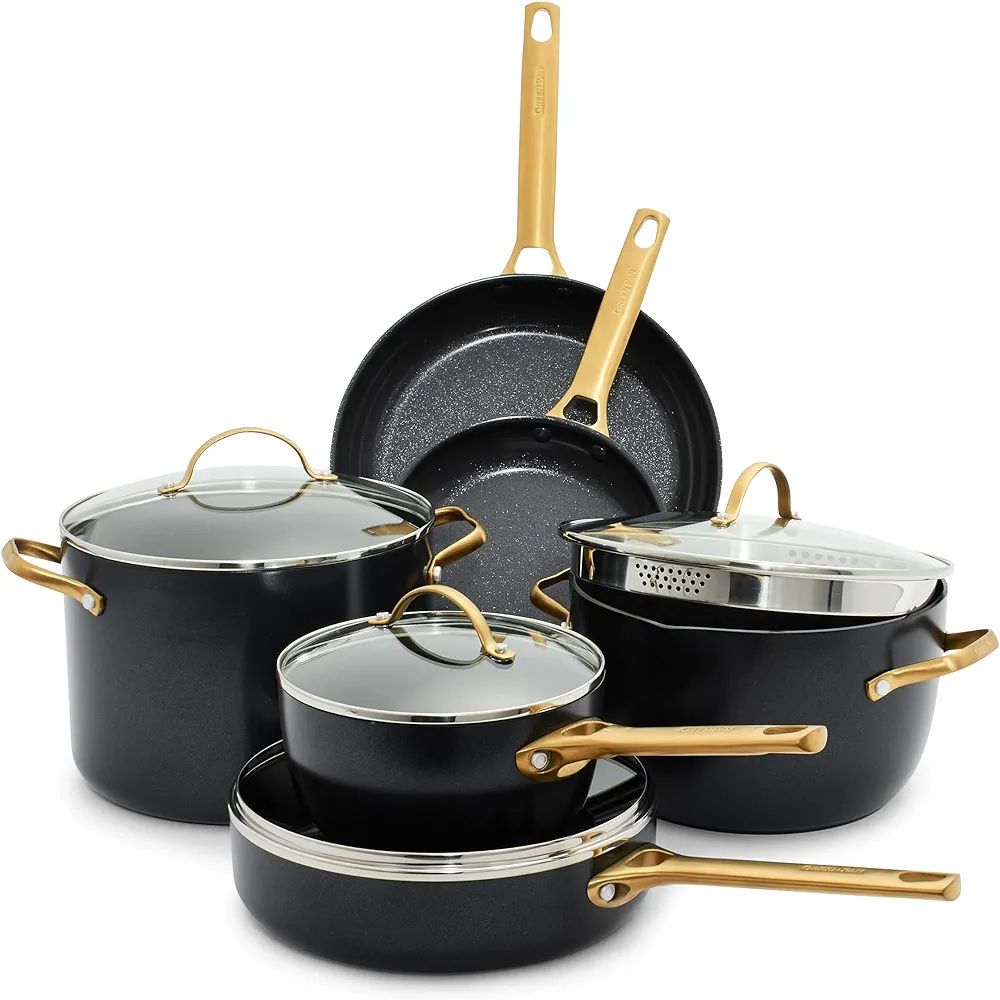 GreenPan Reserve Hard Anodized Healthy Ceramic Nonstick 10 Piece Cookware Pots and Pans Set, Gold... | Amazon (US)