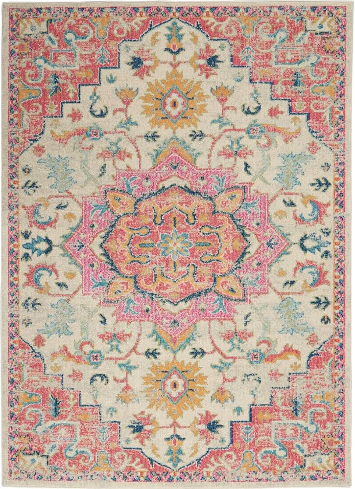Nourison Passion Ivory/Pink 3'9" x 5'9" Area Rug, Boho, Moroccan, Bed Room, Living Room, Dining R... | Amazon (US)