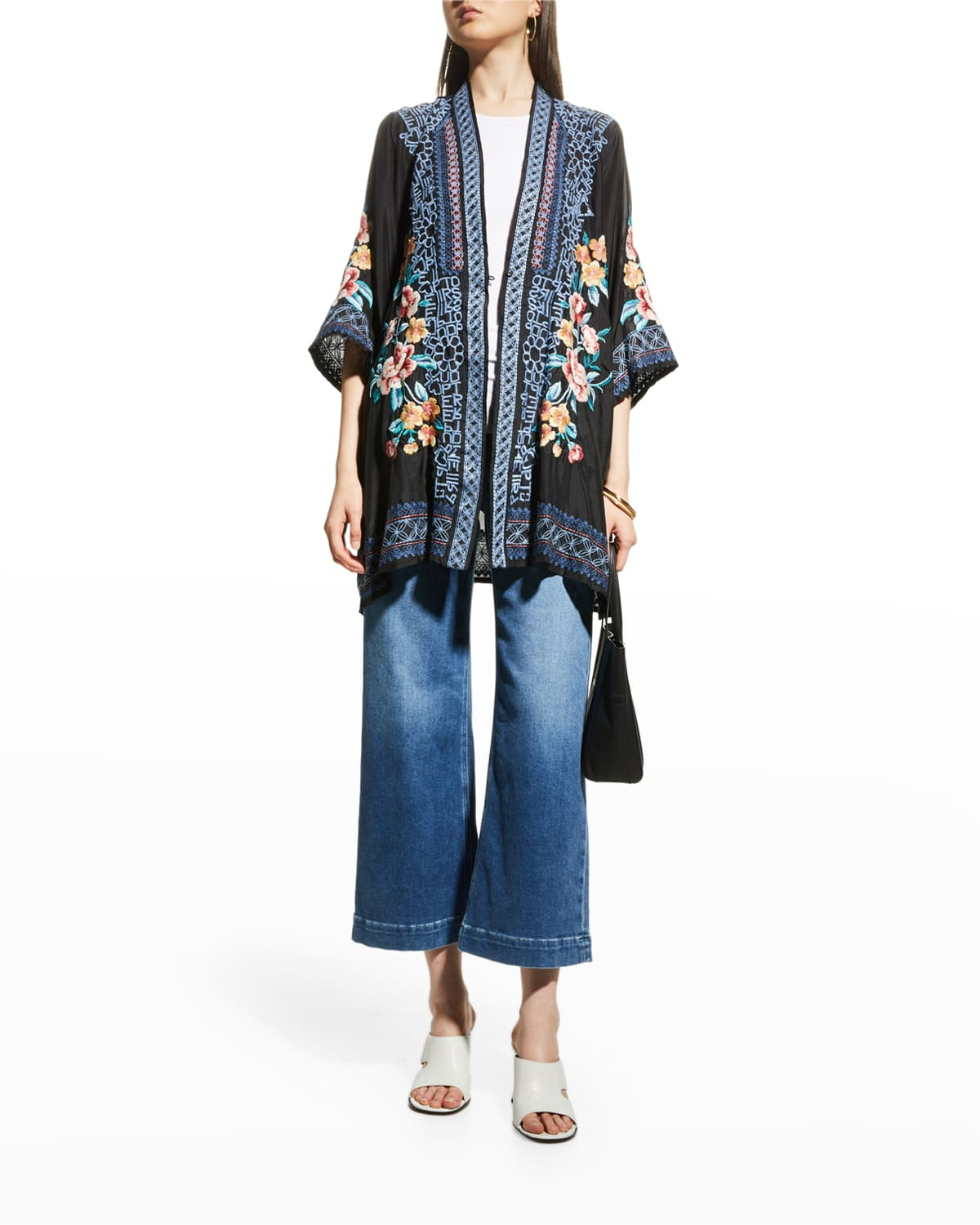 Utopia Embroidered Single-Button Kimono | Neiman Marcus