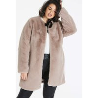 Faux Fur Coat With Bow Tie | Simply Be (UK)