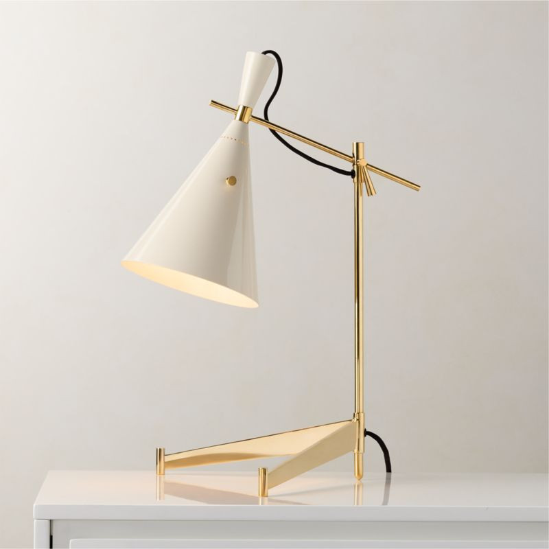 Exposior Unlacquered Brass Task Table Lamp with Warm White Shade Model E7 by Paul McCobb | CB2 | CB2