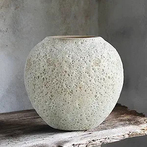 Rustic White Ceramic Vase Farmhouse Round Flower Clay Pottery Large Terracotta Floor Vases for De... | Amazon (US)