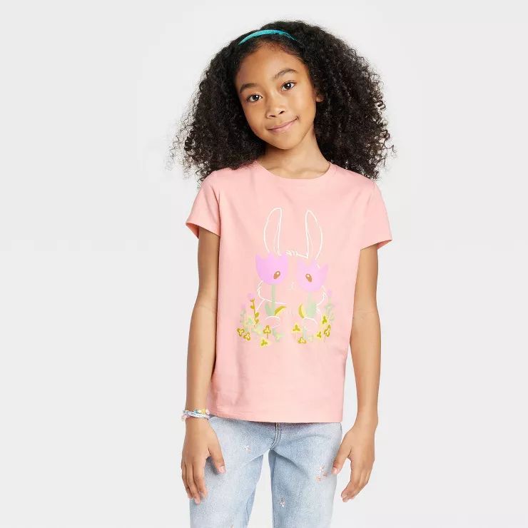 Girls' Bunny Short Sleeve Graphic T-Shirt - Cat & Jack™ Blush Pink | Target