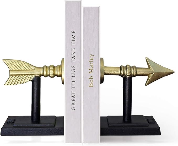 Large Gold Arrow Metal Bookends | Heavy, Decorative, Farmhouse, & Unique for The Bookshelf by Wal... | Amazon (US)