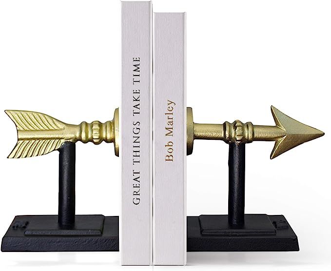 6.5” Gold Arrow Metal Bookends | Gold Bookends, Decorative Bookends, Farmhouse Bookends | Moder... | Amazon (US)