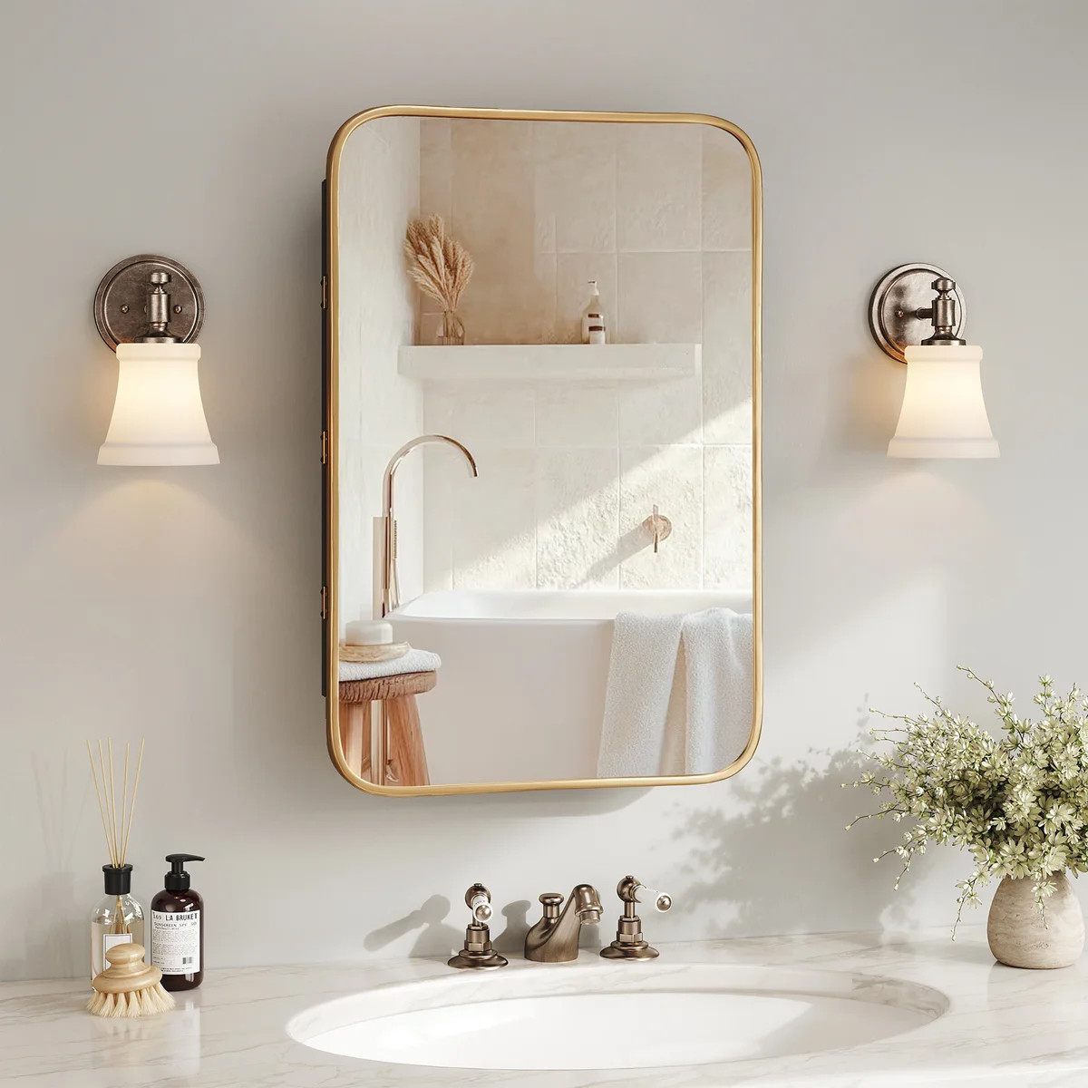 20"x30" Vintage Rectangle Medicine Cabinet with Mirror, Wall Mounted Bathroom Storage with Recess... | Wayfair North America