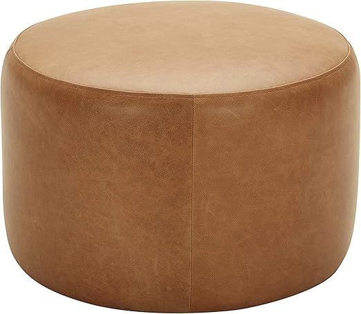 Amazon Brand - Rivet Tompkins Contemporary Foam-Padded Leather Round Ottoman, 24"W, Cognac | Amazon (US)