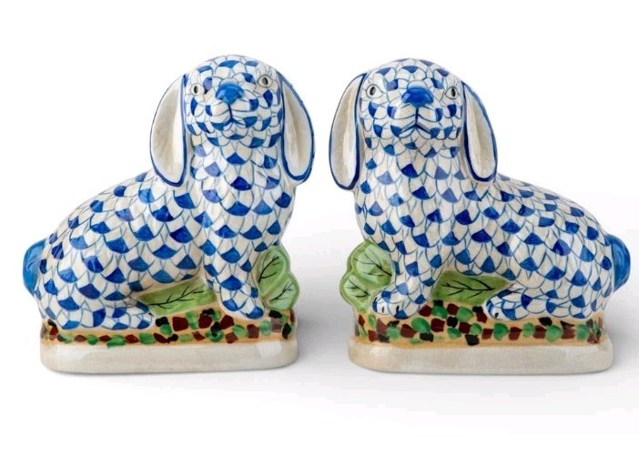 Staffordshire Large Bunny Hares Figurines- Blue - Pair-8.5''H | eBay US