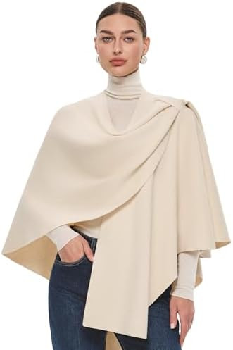 PULI Womens Large Cross Front Poncho Sweater Wrap Topper Knitted Elegant Shawls Cape for Fall Win... | Amazon (US)