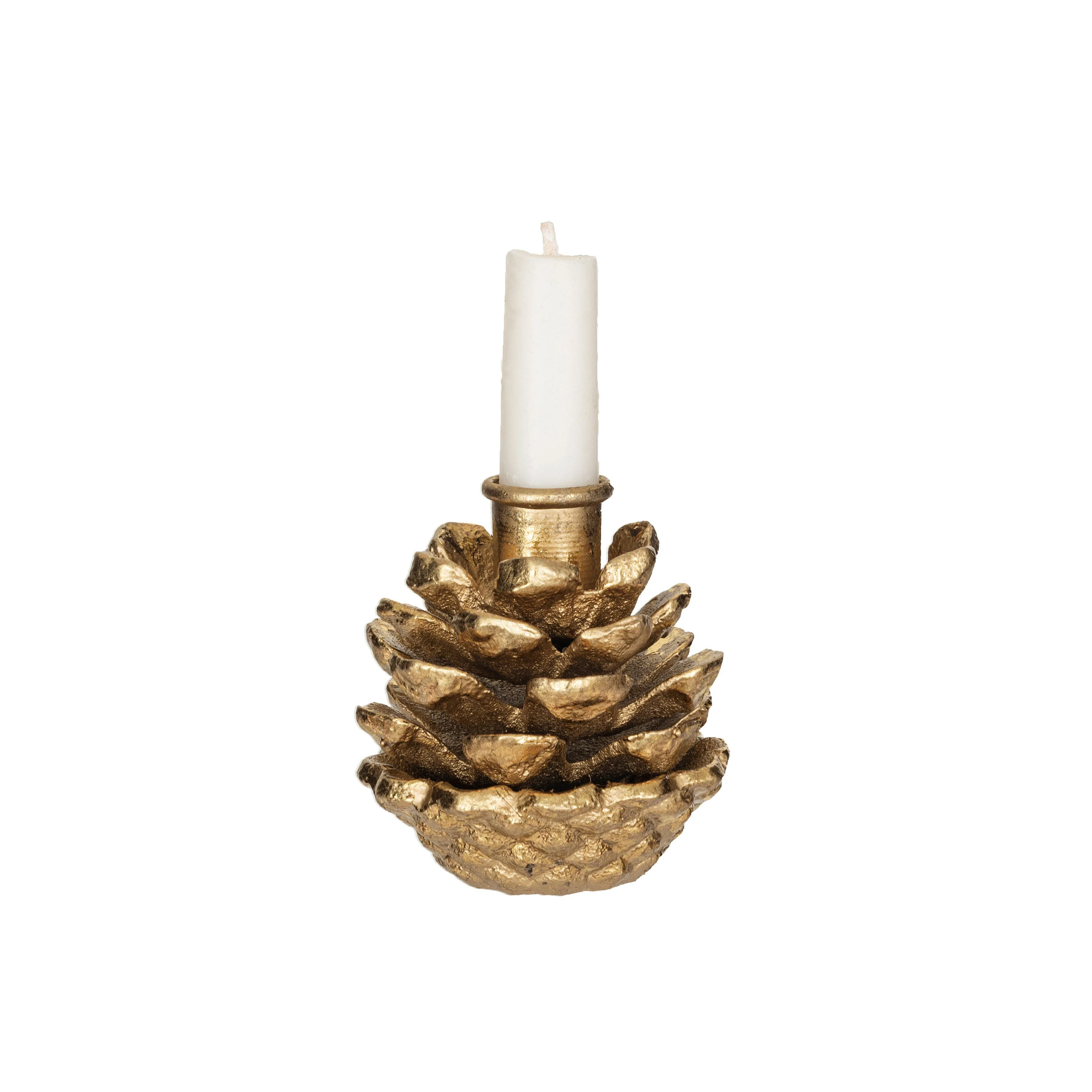 Cast Metal Pinecone Shaped Taper Candleholder | Wayfair North America