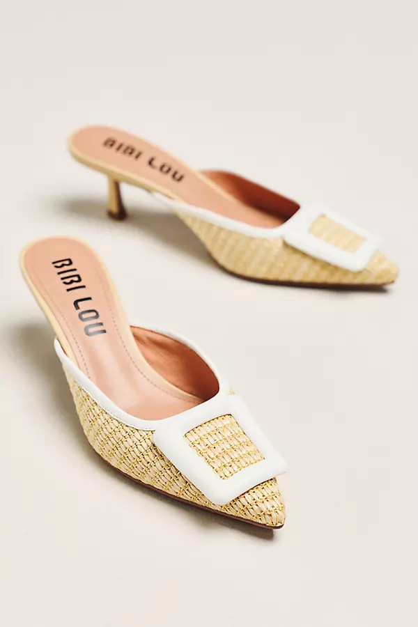 Woven Raffia Mule Kitten Heels | Anthropologie (US)