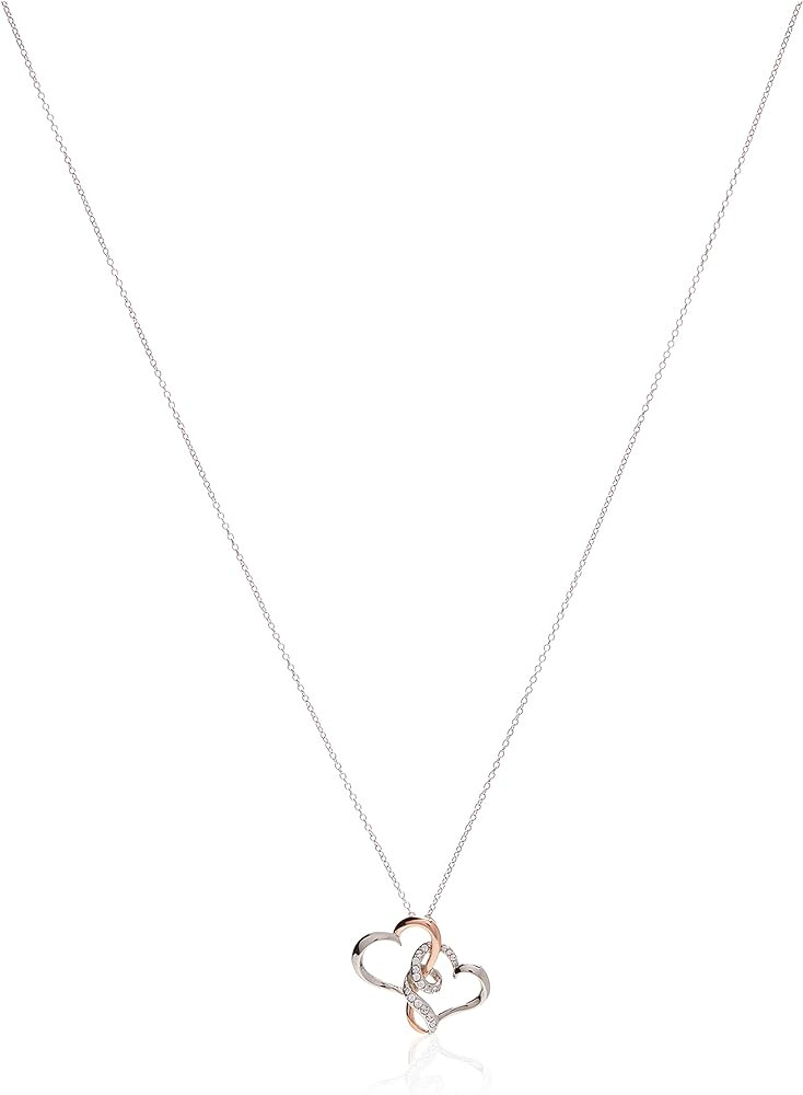 Amazon Collection Sterling Silver Two Tone Double Heart Pendant Necklace Made with Crystal (18") | Amazon (US)